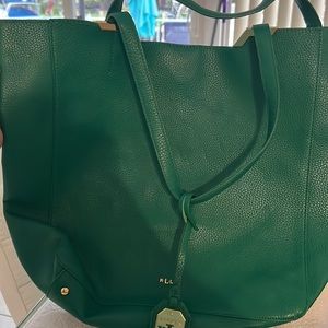Ralph Lauren RLL green leather tote with gold lining new no tags boutique